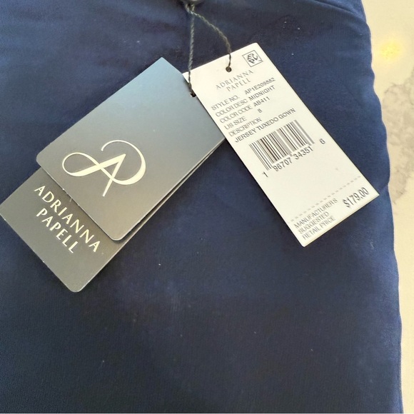 Adrianna Papell Sleeveless Tuxedo Twist Front Prom Gown MOB Navy Evening Dress 8 - Picture 14 of 15